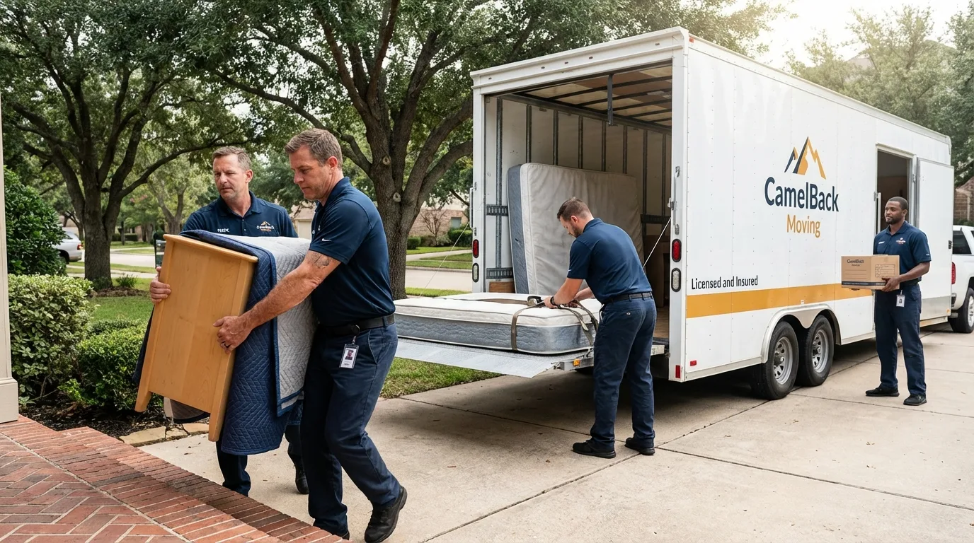 Crew loading residential truck for cross-state move from Belle, MO
