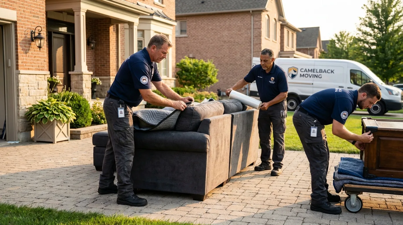 Large estate moving crew wrapping furniture in Belle, MO